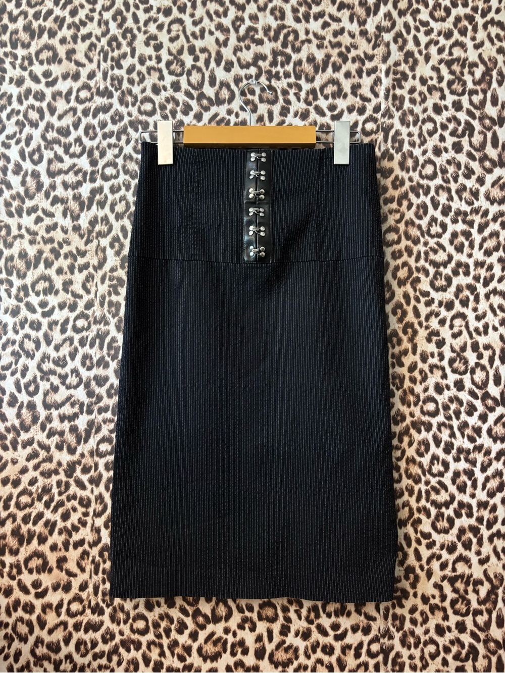 Black High-Waist Pencil Skirt with corset detail